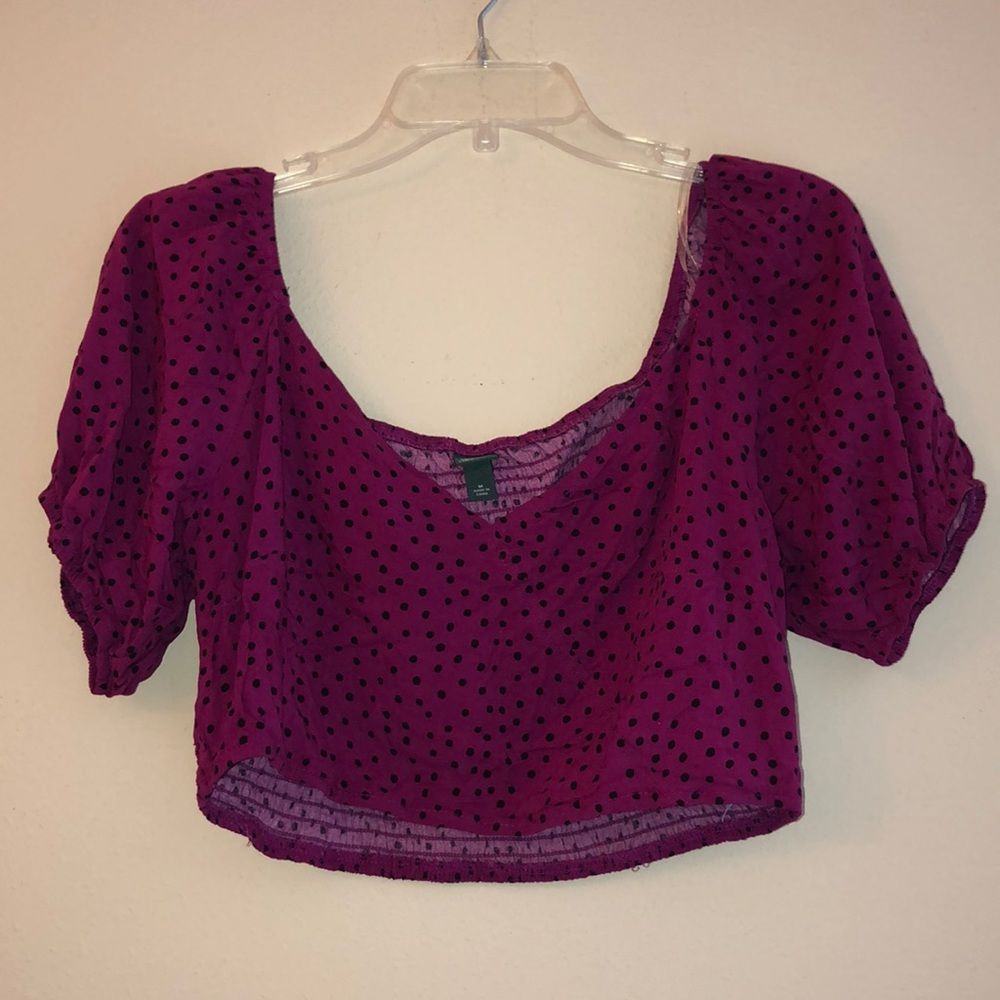 Wild Fable Polka Dot Purple Crop Top Size Medium - Picture 2 of 4